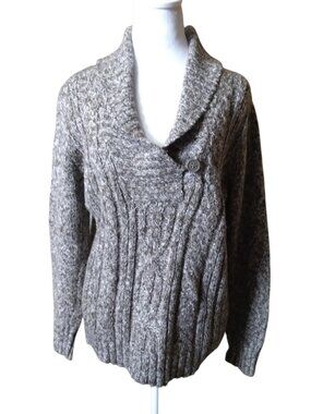Women's Size Medium Brown Marled Knit Shawl Collar Sweater Cable Knit Sonoma